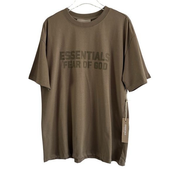 Essentials Fear Of God Heavyweight Tee Short Sleeve Tan Olive Large - Picture 2 of 9
